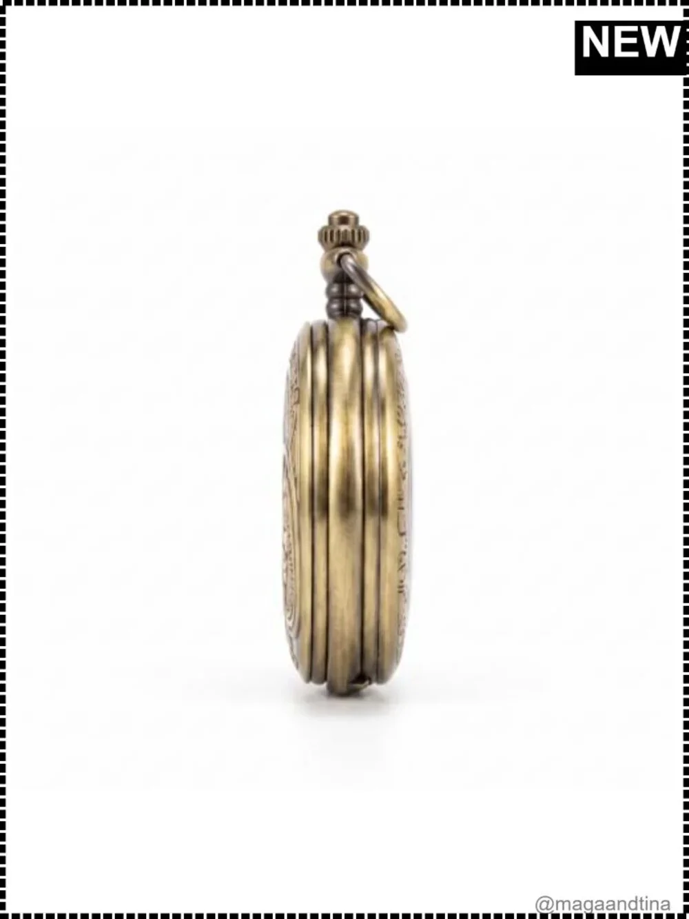 Hand-Wind Mechanical Pocket Watch with Chain Vintage Bronze 45mm